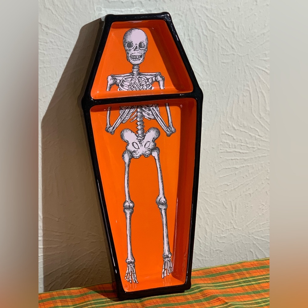 Ceramic Halloween Skeleton Coffin-Shaped Tray (Never Used)